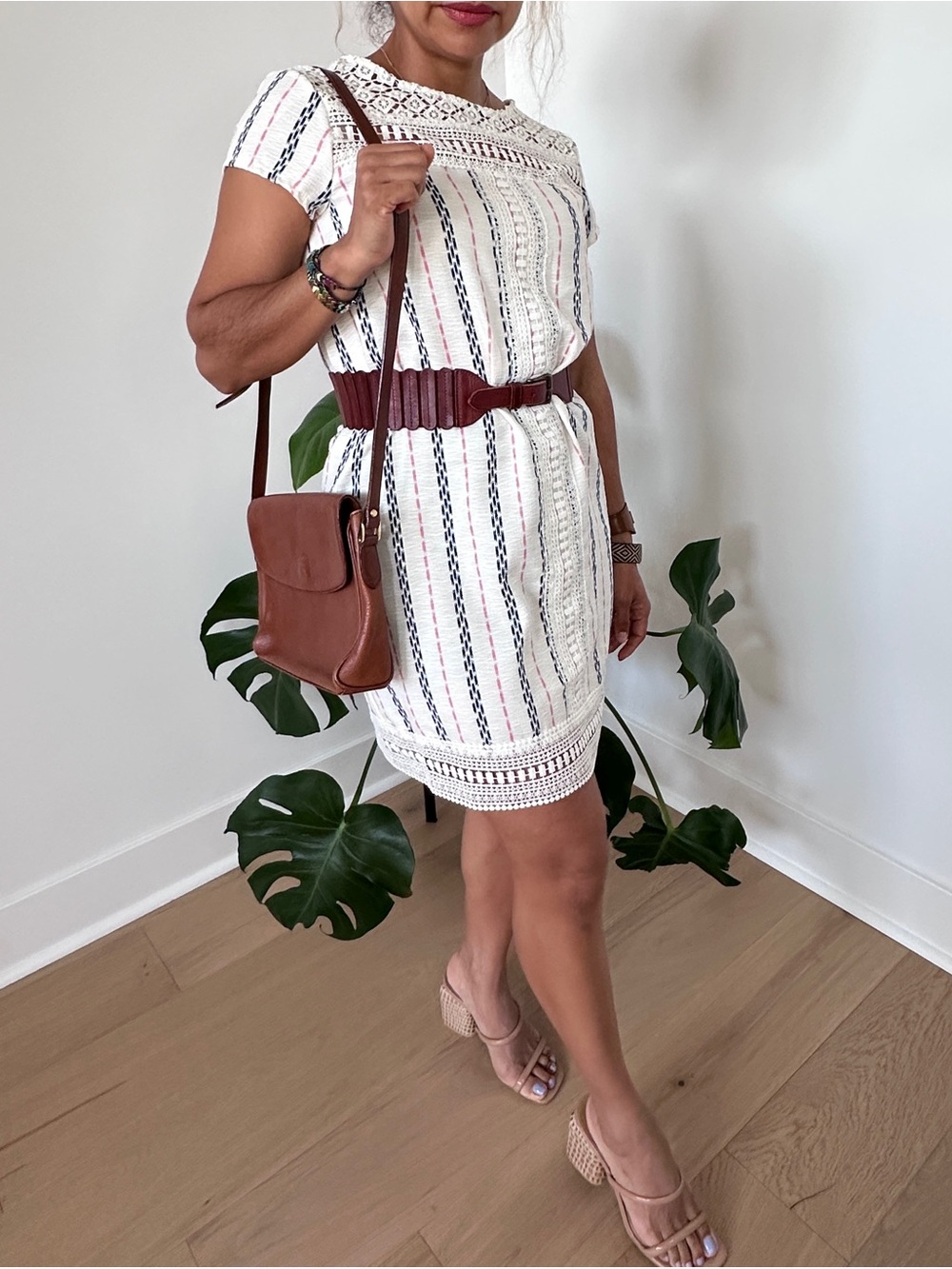 Xhilaration White Top with Navy Stripe Detail